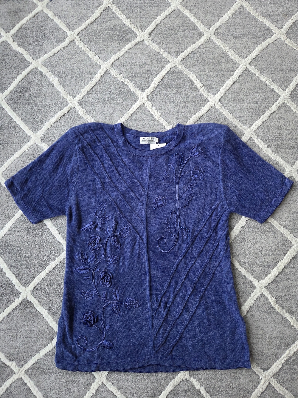 Beautiful Navy Blue Knit Embroidered Top